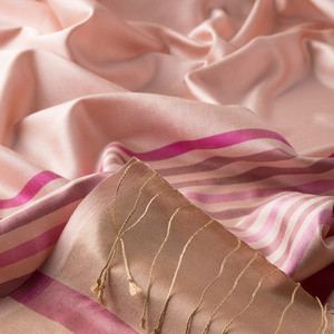 Powder Pink Thin Meridian Striped Silk Scarf - Thumbnail