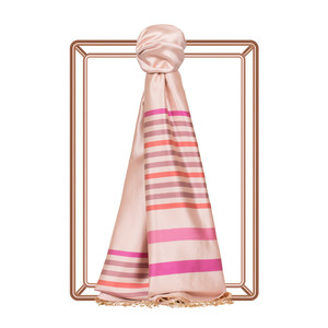 Powder Pink Thin Meridian Striped Silk Scarf - Thumbnail