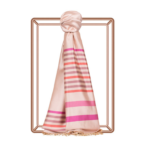 Powder Pink Thin Meridian Striped Silk Scarf