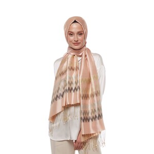 Powder Pink Zigzag Silk Scarf - Thumbnail