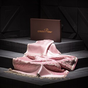 ipekevi - شال حرير جاكار فاخر منسوج يدويًا لون وردي