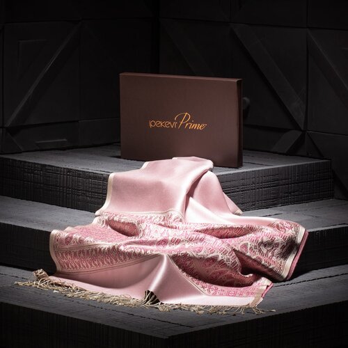 شال حرير جاكار فاخر منسوج يدويًا لون وردي