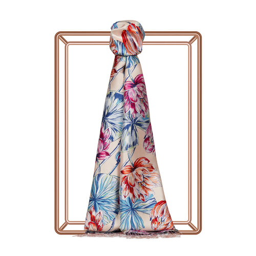 شال حرير بتصميم ورود لون وردي شال حرير بتصميم ورود لون وردي