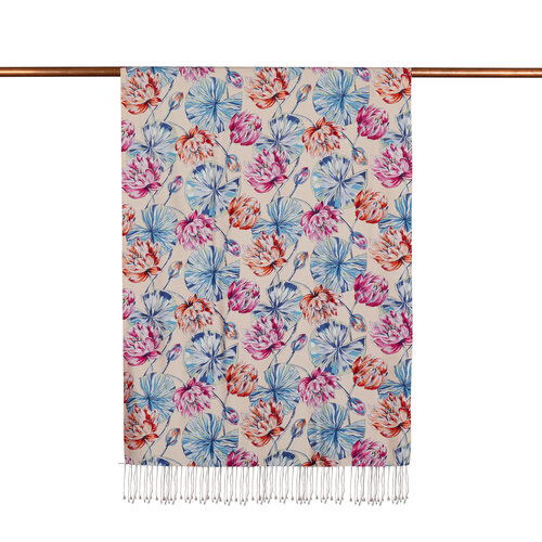 شال حرير بتصميم ورود لون وردي شال حرير بتصميم ورود لون وردي