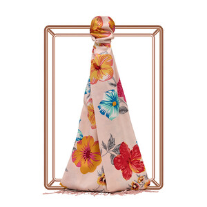 ipekevi - Pudra Petunya Desenli İpek Şal