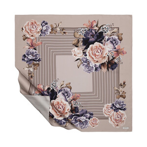 Pudra Taş Versay Bahçeleri Tivil İpek Eşarp - Thumbnail