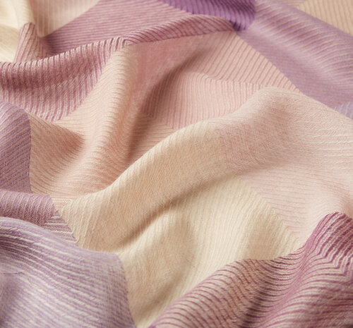 Purple Beige Block Cube Wool Scarf