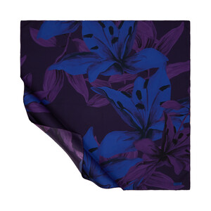 Purple Blue Lillium Patterned Twill Silk Scarf - Thumbnail