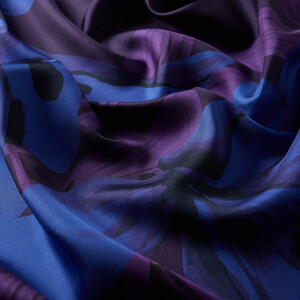 Purple Blue Lillium Patterned Twill Silk Scarf - Thumbnail