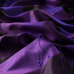 Purple Buffalo Checked Silk Scarf - Thumbnail
