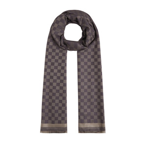 Purple Checkered Cotton Silk Scarf - Thumbnail