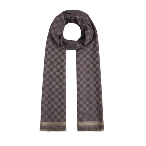 Purple Checkered Cotton Silk Scarf