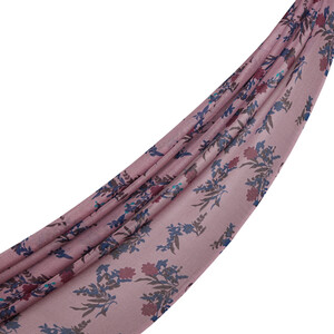 Purple Crepe Myrtle Cosmos Print Wool Silk Scarf - Thumbnail