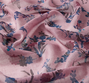 Purple Crepe Myrtle Cosmos Print Wool Silk Scarf - Thumbnail