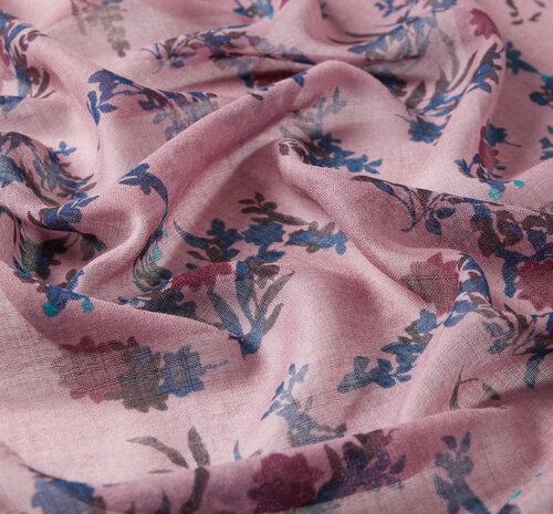 Purple Crepe Myrtle Cosmos Print Wool Silk Scarf