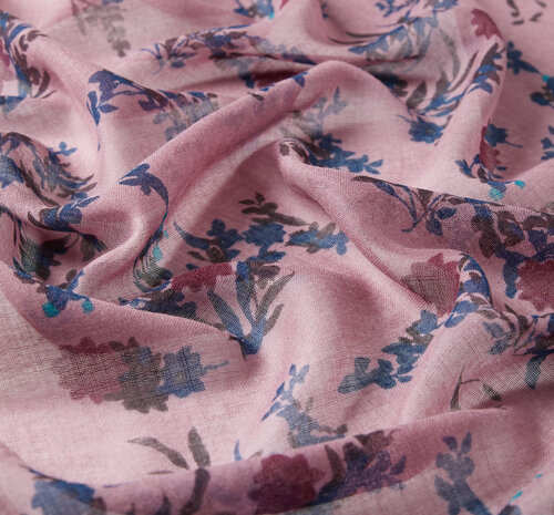 Purple Crepe Myrtle Cosmos Print Wool Silk Scarf