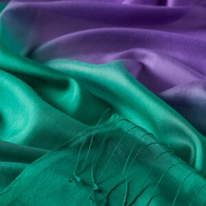 Purple Emerald Green Gradient Silk Scarf - Thumbnail