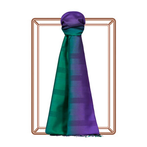 Purple Emerald Mono Striped Gradient Silk Scarf - Thumbnail