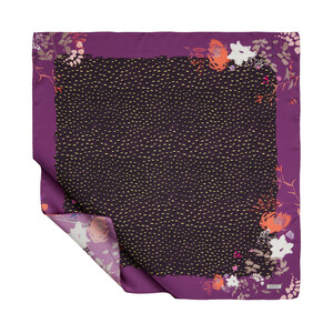 Purple Fur Flower Twill Silk Scarf - Thumbnail