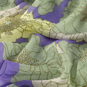 Purple Green Hydrangea Print Tencel Scarf - Thumbnail