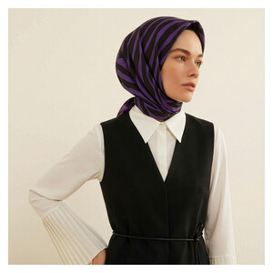 Purple Macro Zebra Print Silk Twill Scarf - Thumbnail