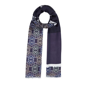 Purple Miniature Floral Print Cotton Silk Scarf - Thumbnail