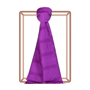 Purple Mono Striped Silk Scarf - Thumbnail