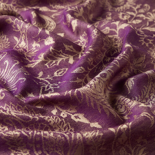 Purple Paisley Leaf Patterned Wool Silk Scarf
