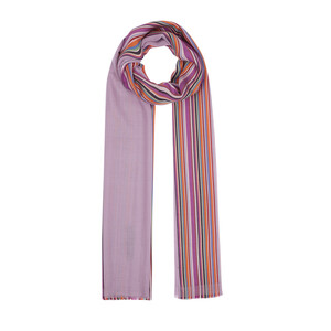 Purple Rainbow Striped Cotton Silk Scarf - Thumbnail