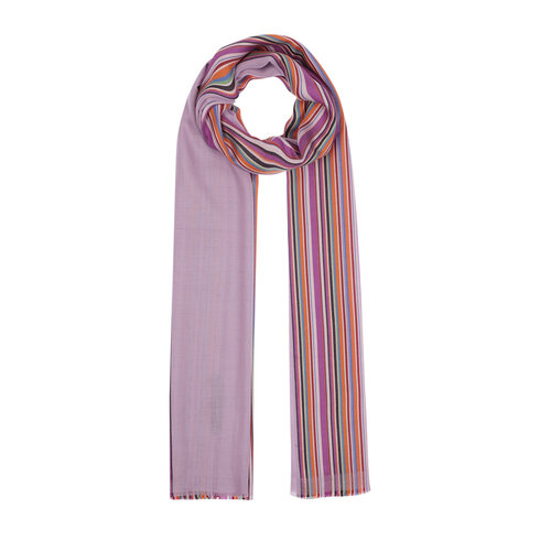 Purple Rainbow Striped Cotton Silk Scarf