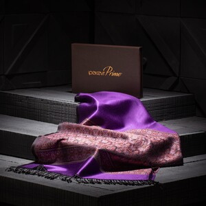 Elegant Purple Jacquard Hand Woven Prime Silk Scarf - Thumbnail
