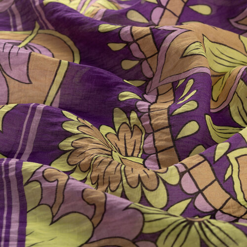 Purple Yellow Royal Ivy Pattern Tencel Scarf