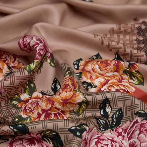 ايشارب حرير تويل تصميم ورود لون وردي