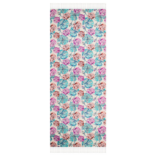 Puslu Pembe Lotus Desenli İpek Şal