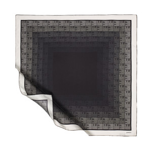 Qufi Pattern Siyah Beyaz Tivil İpek Eşarp - Thumbnail