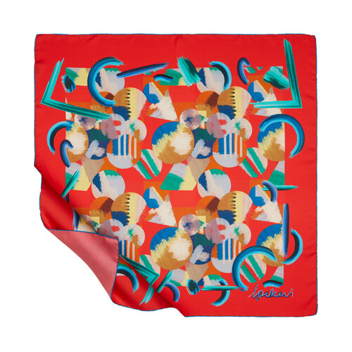 Red Art House Twill Silk Scarf