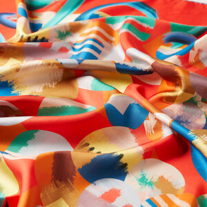 Red Art House Twill Silk Scarf - Thumbnail