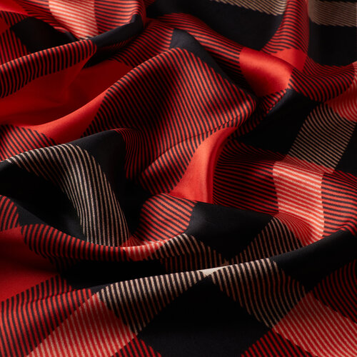 Red Black Grunge Plaid Silk Twill Scarf