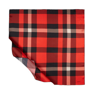 Red Black Grunge Plaid Silk Twill Scarf - Thumbnail