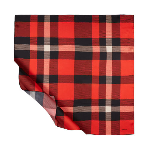 Red Black Grunge Plaid Silk Twill Scarf