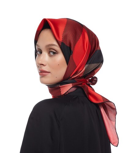 Red Black Grunge Plaid Silk Twill Scarf