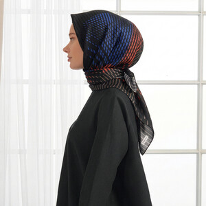 Red Black Moderna Twill Silk Scarf - Thumbnail