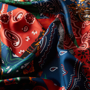 ipekevi - Red Black Patchwork Patterned Twill Silk Scarf (1)