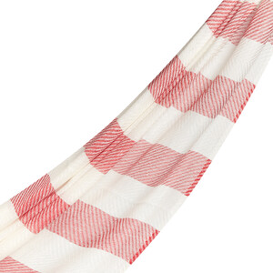 Red Block Striped Linen Cotton Scarf - Thumbnail