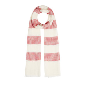 Red Block Striped Linen Cotton Scarf - Thumbnail