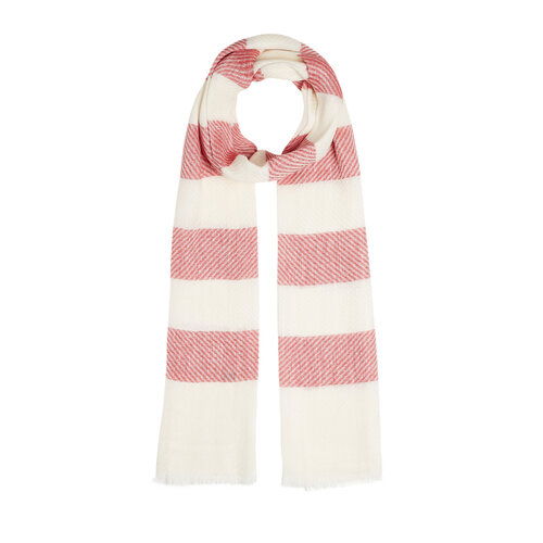 Red Block Striped Linen Cotton Scarf