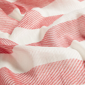 Red Block Striped Linen Cotton Scarf - Thumbnail