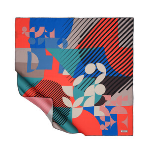 Red Blue Bauhaus Twill Silk Scarf - Thumbnail