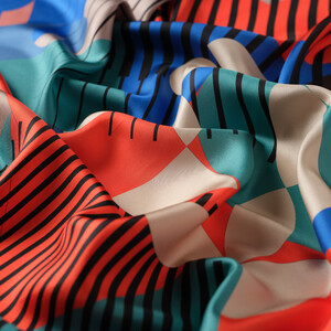 Red Blue Bauhaus Twill Silk Scarf - Thumbnail