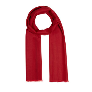 Red Bordered Cotton Silk Scarf - Thumbnail
